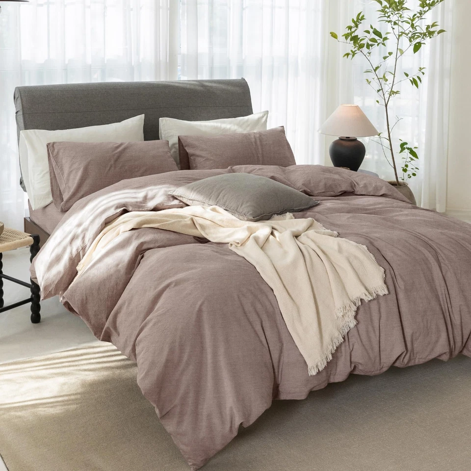 Juego de funda nórdica Cooling Queen 3 piezas - 100 % algodón lavado lino como texturizado... Foto 2 de 4