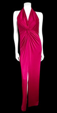 Halston Heritage Twist Front Evening Gown Size 6 Halter Neck High Split Pink NEW