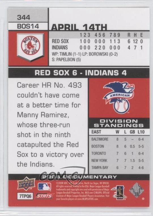 2008 Upper Deck Documentary Jonathan Papelbon #344 - Image 2 of 2