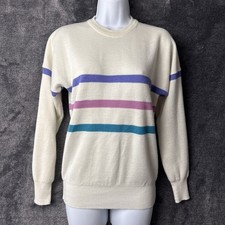 Vintage Mount Cervin Striped Sweater Women Medium Cream Wool Blend Preppy