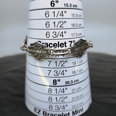 Harley Davidson 925 Sterling Silver Bar+Shield Logo Link Bracelet