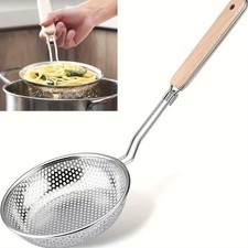 Stainless Steel Colander with Wooden Handle-Fine Mesh Skimmer Spoon for Cooking