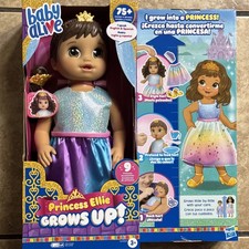Baby Alive PRINCESS ELLIE GROWS UP Doll - TALKS English Spanish GROWS Brown Hair