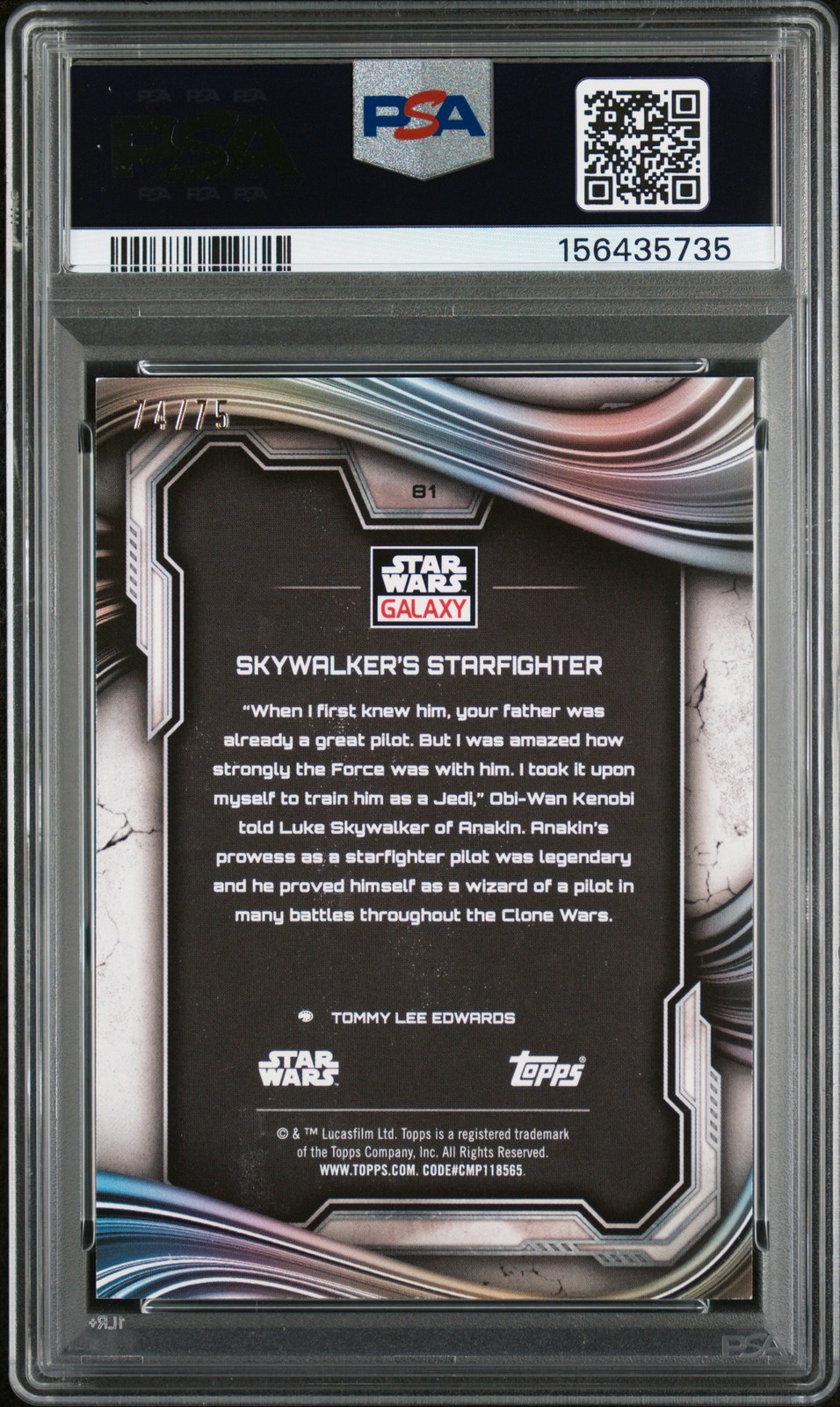 2025 TOPPS CHROME STAR WARS GALAXY #81 SKYWALKER'S STARFIGHTER 74/75 PSA 8 view 2