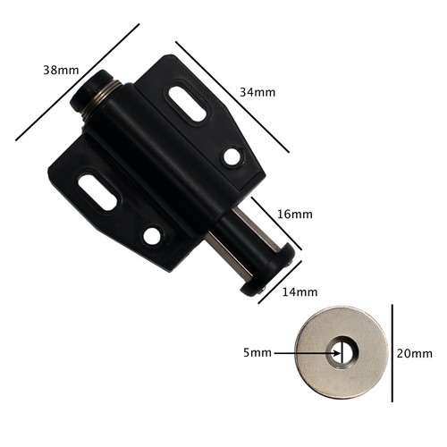 2x Push To Open Touch Latch Accessaries Black Cabinet Cupboard Doors Kitchen - Picture 11 of 12