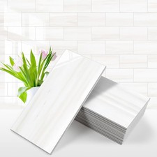 100-Piece Glossy Dolomite White Peel and Stick Backsplash Tile,3''x6'' PVC Su...