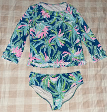Lilly Pulitzer Girls Margo Rashguard LS 2pc Swim Suit Sz 10