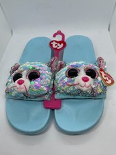 Ty Inc Whimsy  the Cat Multi Color Sequin  Pool Slides SZ Large (4-6) Kids