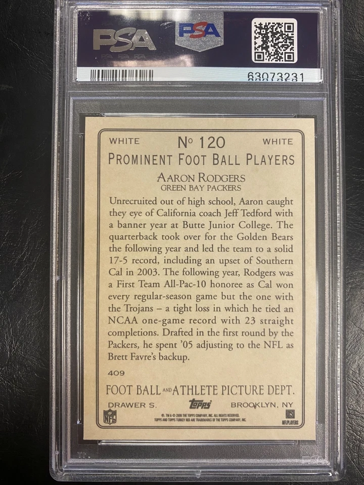 Topps Turkey Red 2006 Aaron Rodgers PSA 10 versión blanca Foto 2 de 2