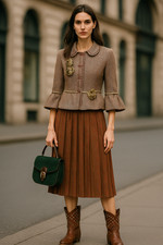 CALVIN KLEIN Skirt 4 Wool Pleated Vtg 70s 80s Paisley Baroque Office Print ILGWU