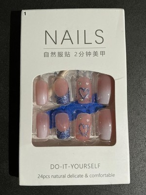 Press On Nails Kunstnägel Set | 5 Designs zur Auswahl | French Tip Glitzer Herz