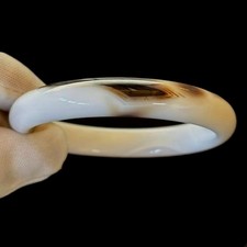 Inner Perimeter 7 in, Natural Agate Bangle Bracelet Slender Wrist, Width 10.2 mm