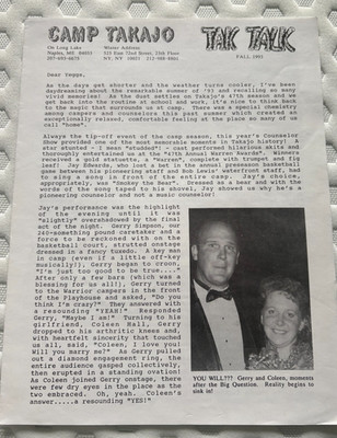 Two Camp Takajo ''Tak Talk'' Fall Newsletters from 80/90s Naples ME Morty Goldman