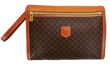 Authentic CELINE Triomphe Macadam Leather Clutch Cosmetics Travel Bag Italy