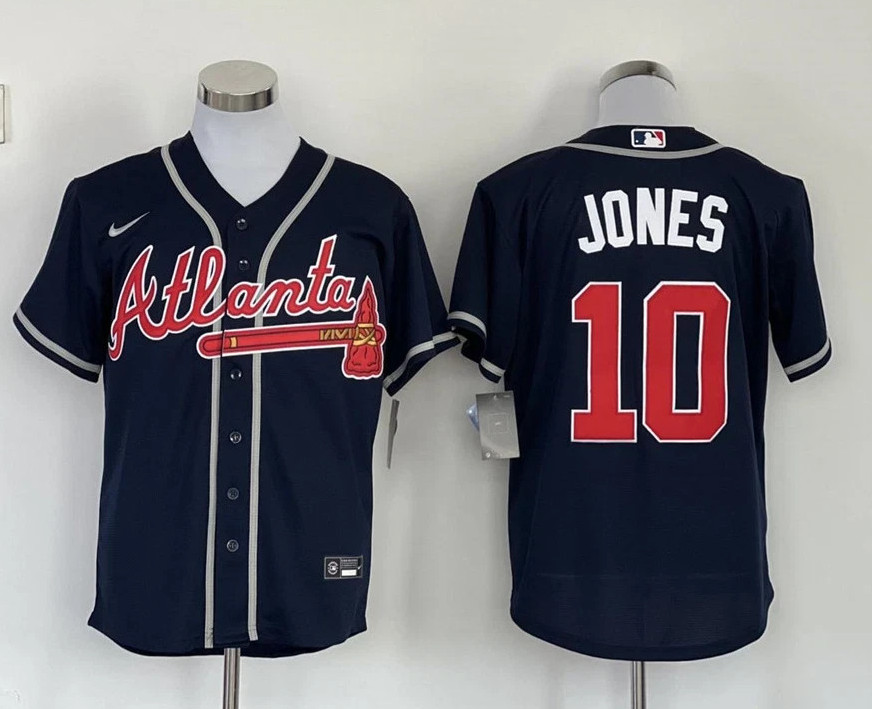 HOT Chipper Jones #10 Atlanta Braves Home Throwback Retired Player Jersey Blue
