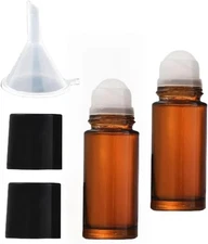 2Pcs Brown 30Ml Glass Essential Oil Roller Bottles,Perfume Roller,Refillable Rol