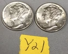 SET OF 2 MERCURY HEAD DIMES 1944 SET OF 2 BRILLIANT UNCIRCULATED LOT #Y21