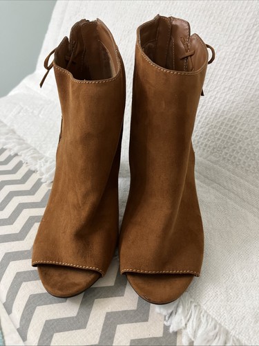 A.N.A. "A New Approach" Cognac Suede Open Toe Heels Size 11 - Picture 4 of 12