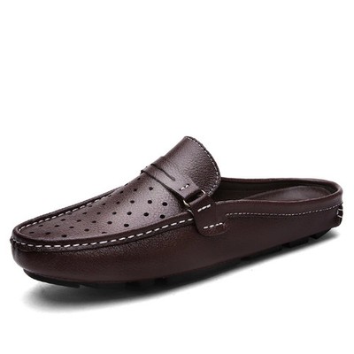 Genuine Leather Men's Half Slippers Loafers Fashion Slip-on Casual Walking Shoes