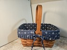 1990 Longaberger Basket Handle Blue/White Liner & Insert 11 x 8 x 5.5 Signed — photo 1