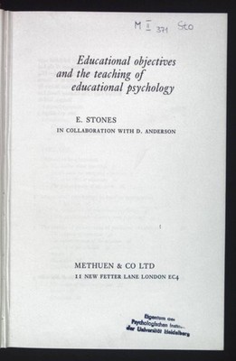 Educational Objectives and the Teaching of Educational Psychology. Stones, Edger