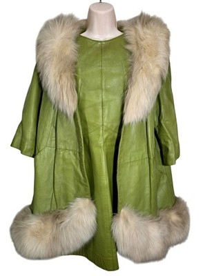 VTG 60s ? Leather Dress & Coat Fox Fur Trim Mini Dress Mod Twee Retro sz 7  | eBay