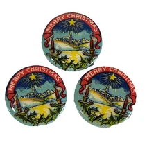 Vintage "Merry Christmas" Pins Pinback Button Bethlehem Star 7/8" -  Lot of 3