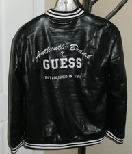 Guess Kids Black Varsity Jet Black Jacket PU Faux Leather LS size 14 NWT