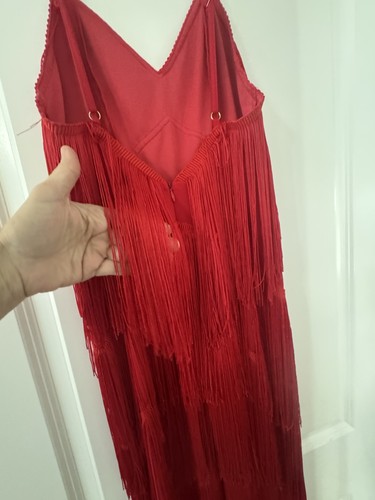 Sexy Satin-Overall PLT rot Größe 4/6 SM HÜFT 8" FRANSEN Salsa Club Silvester Party - Bild 4 von 8