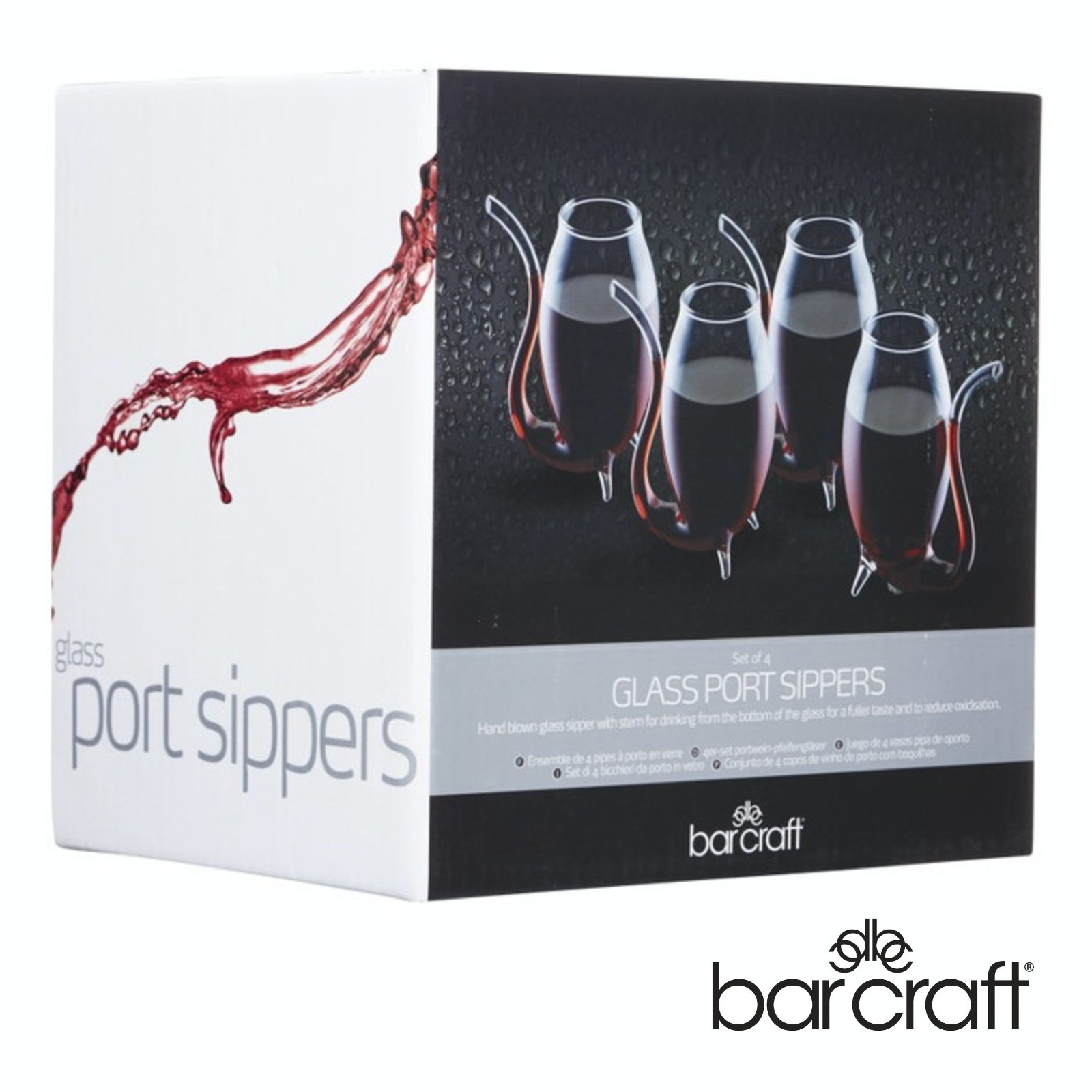 BarCraft Port Sipper Glasses 4x 90ml Set Liqueur Sippers Wine Sipping Glass Pipe