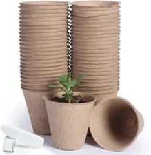 JERIA 50-Pack 3.15" Peat Pots with Plant Labels Biodegradable Seed Starter