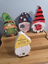 4 Gnomes Wooden St Patrick Heart Of Gold USA Flag Lady Bug Welcome To Our Hive