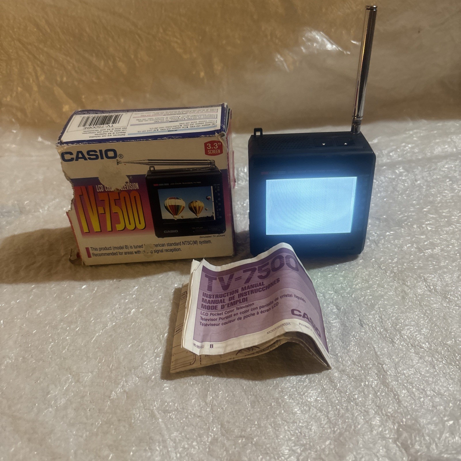Casio TV-7500 Portable Color LCD TV w/ Box | Vintage Mini Television