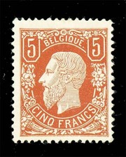 [BELGIUM] 1875 5fr SC 39 (deep red brown) fresh color (MH)