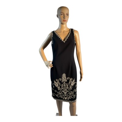Maggy London Womens Vintage Size 6 Sleeveless Black Beige Embroidered  Dress | eBay