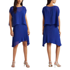 NWT Ralph Lauren Georgette Boat Neck Cap Sleeve Popover Dress Royal Size2