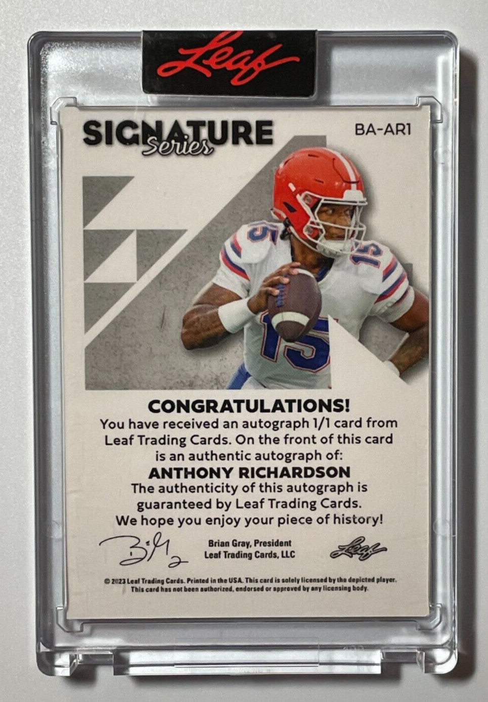 ANTHONY RICHARDSON 2023 Leaf Signature Series Rookie Auto/Autograph 1/1 view 2
