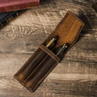 Genuine Leather 2 Slots Pen Holder Case Luxury Fountain Pen Sleeve Organizer bag
