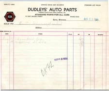 Butte, MT Dudley's Auto Parts NSPA 1934 Billhead Scarce