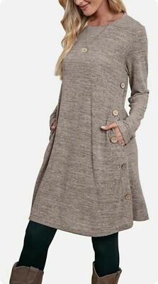 OFEEFAN Women's Long Sleeve Tunic Dress With Pockets – Fall & Winter Button-Down Flowy Dress - View #11