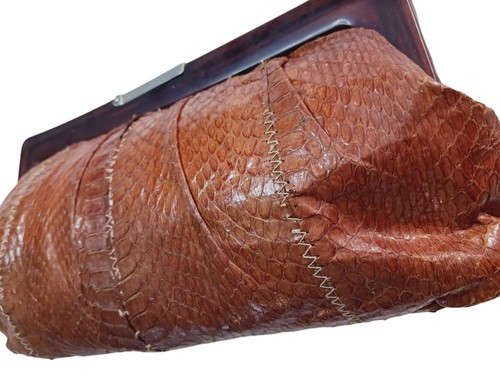 Vintage Margolm Style Snakeskin Tortoise Bakelite Lucite Frame Clutch Purse 10" - Picture 4 of 9