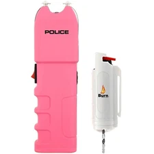 POLICE Stun Gun Burn Pepper Spray Combo for Women Self Defense 928 Pink & White