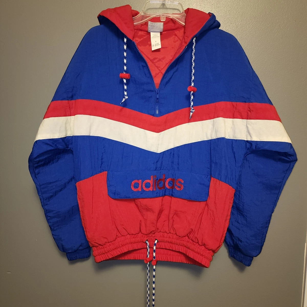 Vintage 90 s ADIDAS Color Block anorak Red White Blue Coat size small men s
