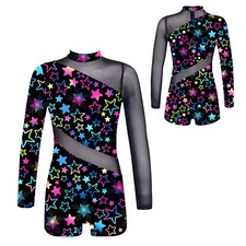 UK Kids Girl Long Sleeve Gymnastics Jumpsuit Ballet Dance Leotard Unitard 