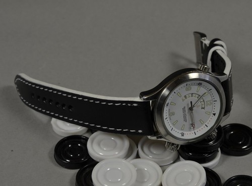 PULSERA RELOJ 22 20 18MM NEGRO BLANCO CUERO AUTÉNTICO CORREA IMOLA HECHA A MANO MA CORREA - Imagen 3 de 12