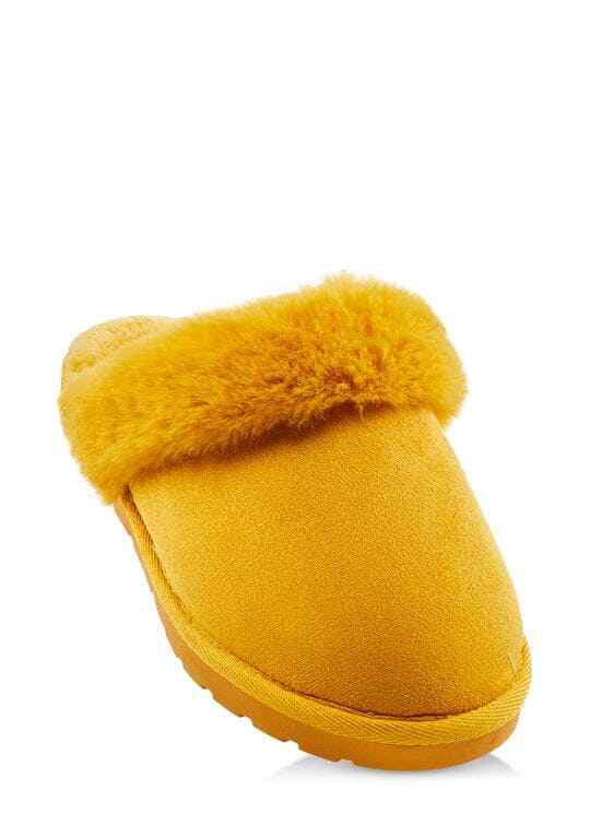 PANTOFOLA D’ORO Slip on donna con orlo in pelliccia sintetica senape chiusura tonda in punta scivoli. Taglie 8 o 10.