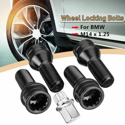 4Pcs Car Extended Wheel Locking Bolts Lug Nut M14 x 1.25 Key For BMW
