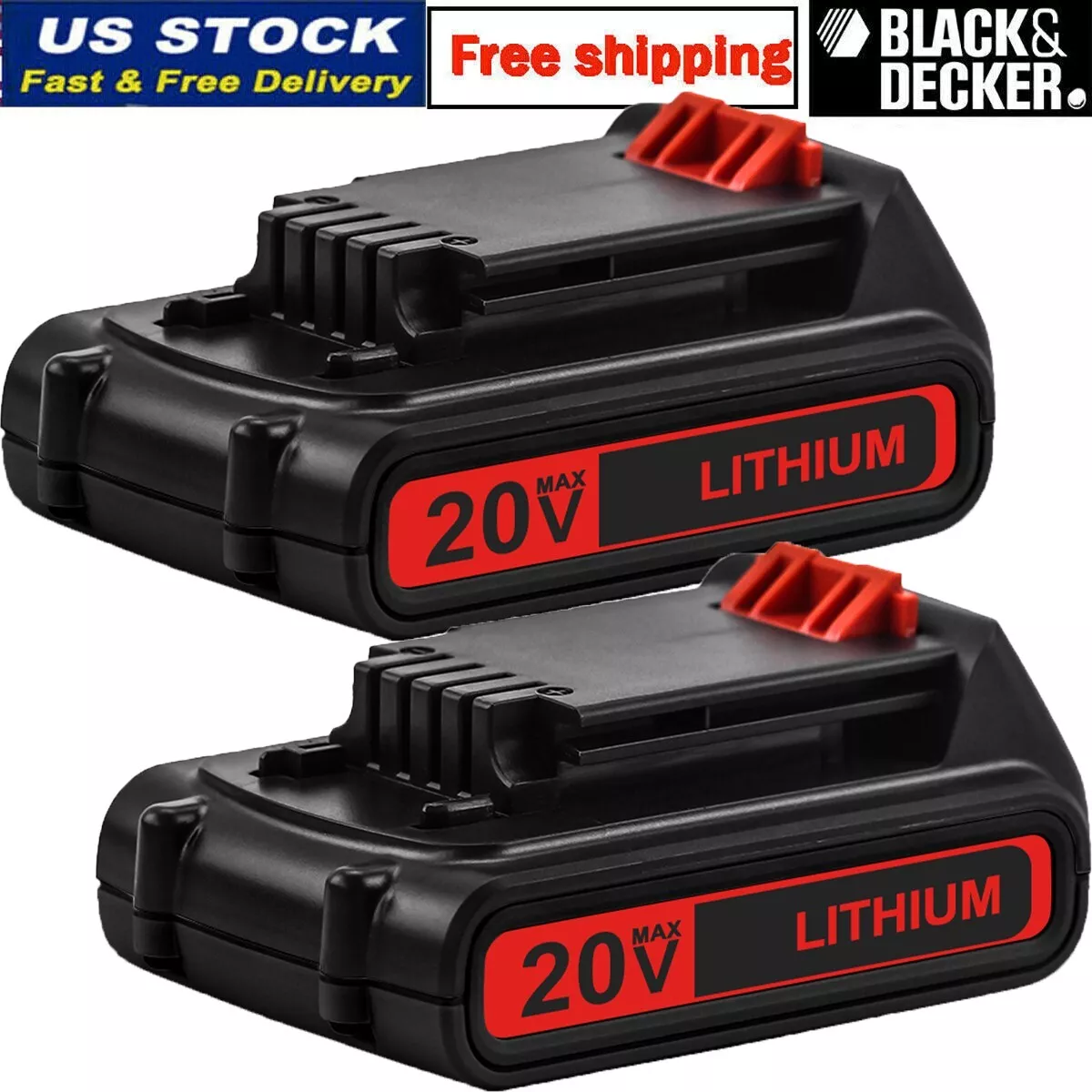 2 Packs 20V Replacement Battery and Charger for Black and Decker 20V Max 3.0Ah,LBXR20 LB20 Lbx20 LBX4020 Extended Run Time Cordless Power Tools