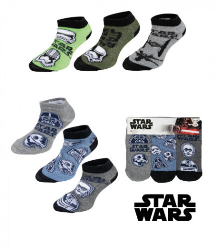 Star Wars 3 Pack Trainer Socks 2 Designs 3 Sizes Boys 3 Pairs New - Picture 1 of 4