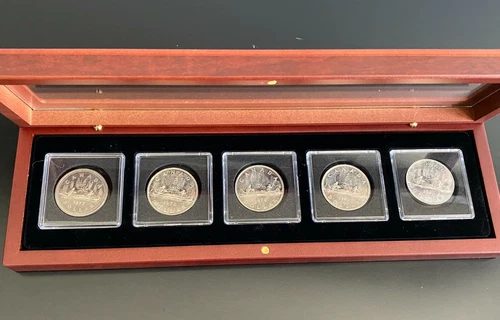 Canada 5 voyageur coins set 1977, 1978, 1979, 1980, 1981 wooden box 